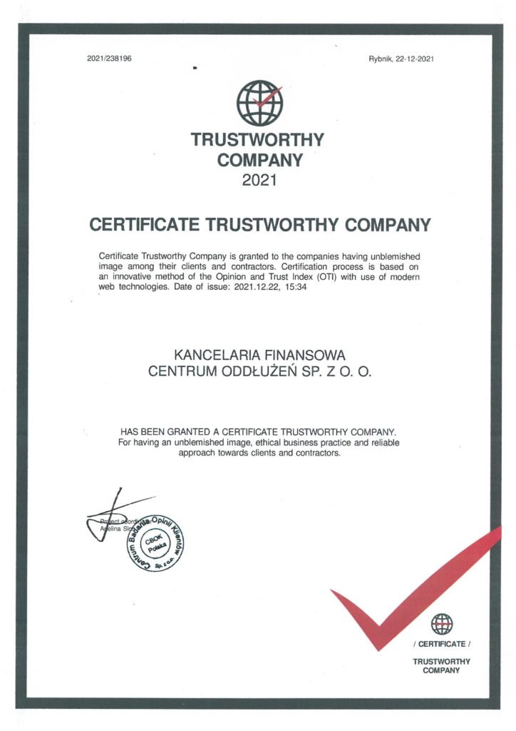 Certyficate Trustworthy Company